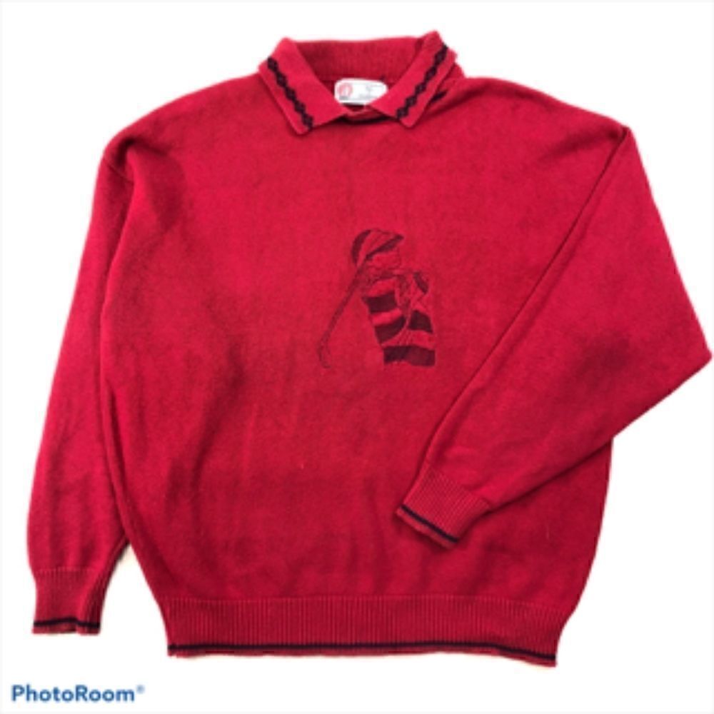 Isle of Cotton  Vintage Red Golf Sweater. Size L.